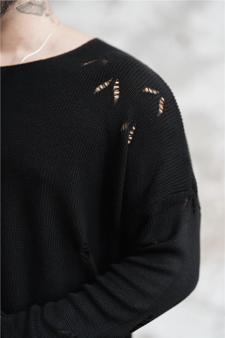 Ripped Oversize Kazak Siyah