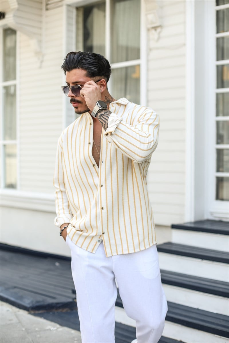 Sarı Çizgili Oversize Gömlek