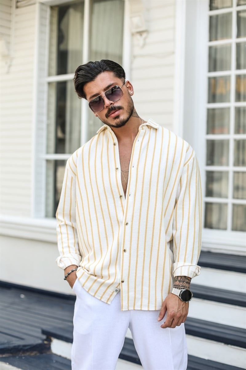 Sarı Çizgili Oversize Gömlek