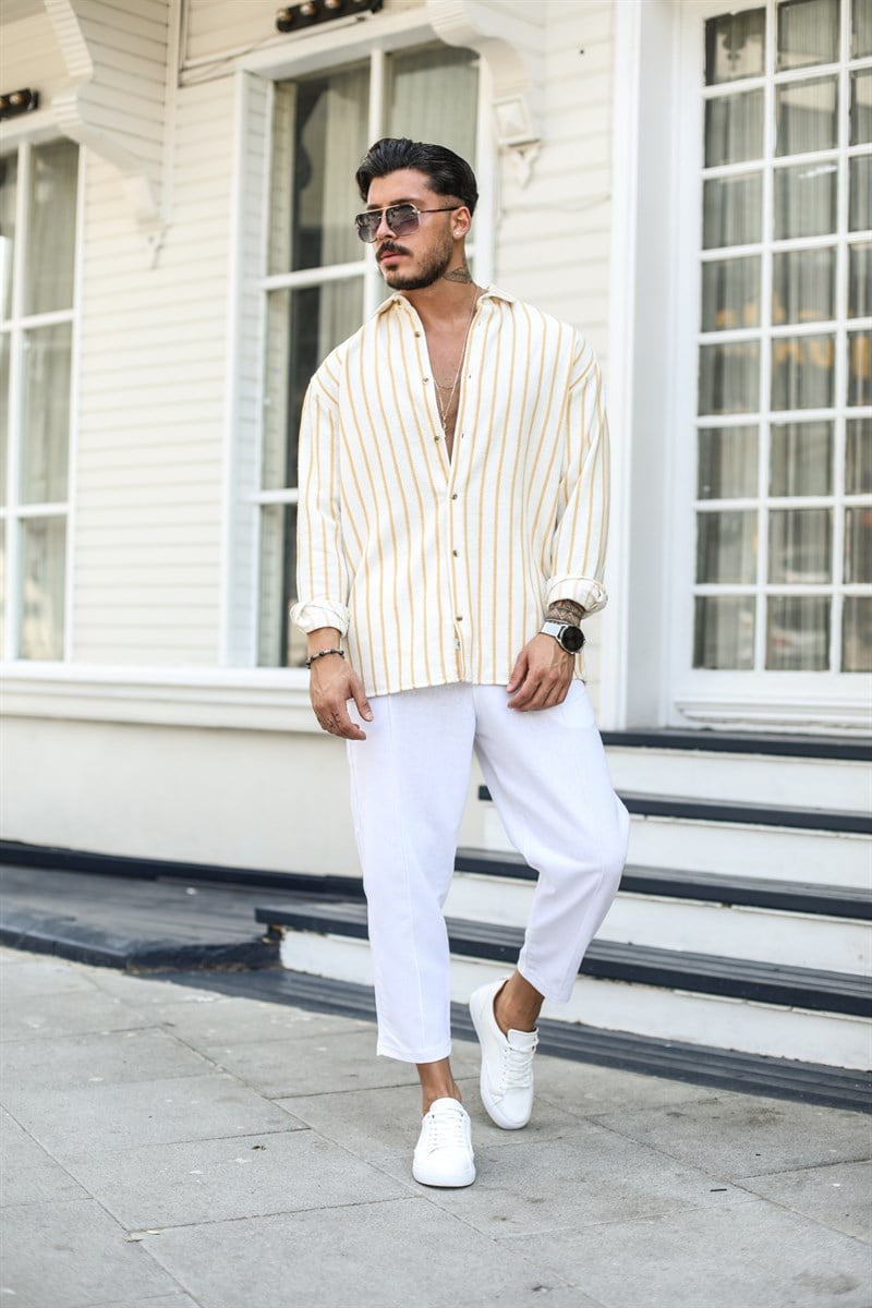 Sarı Çizgili Oversize Gömlek