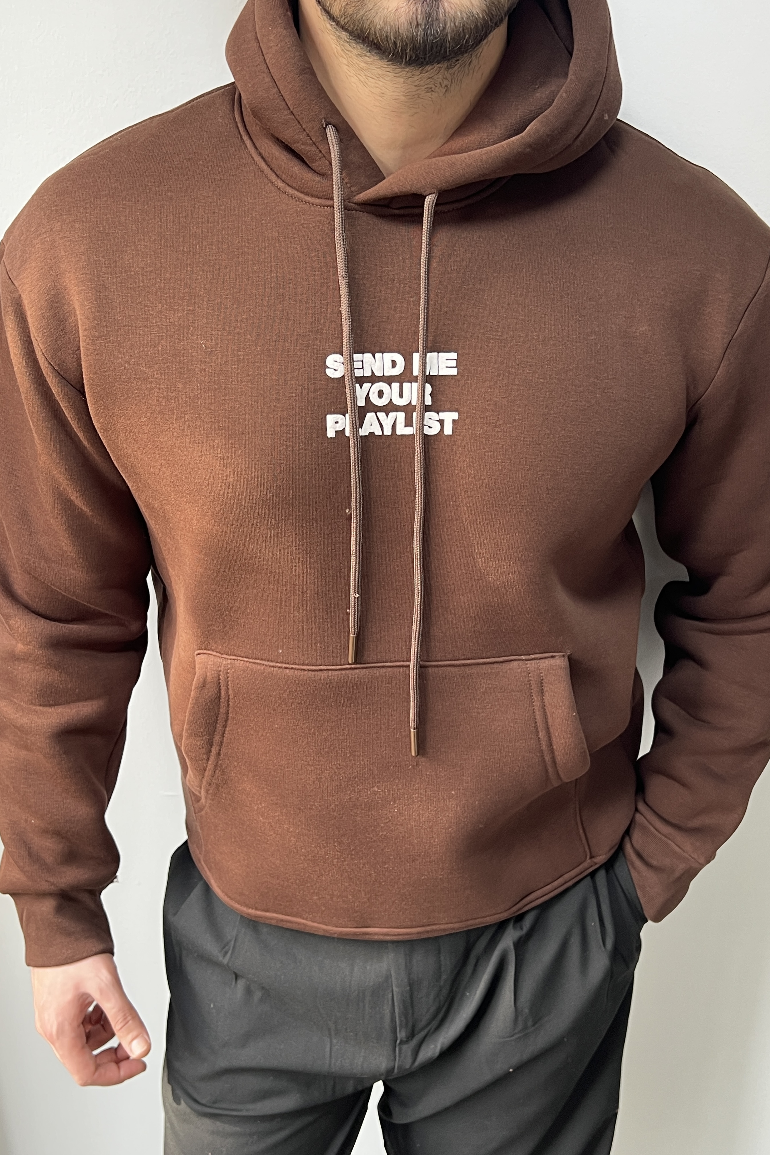 Send Me Your Playlist Baskılı Sweathirt Kahve