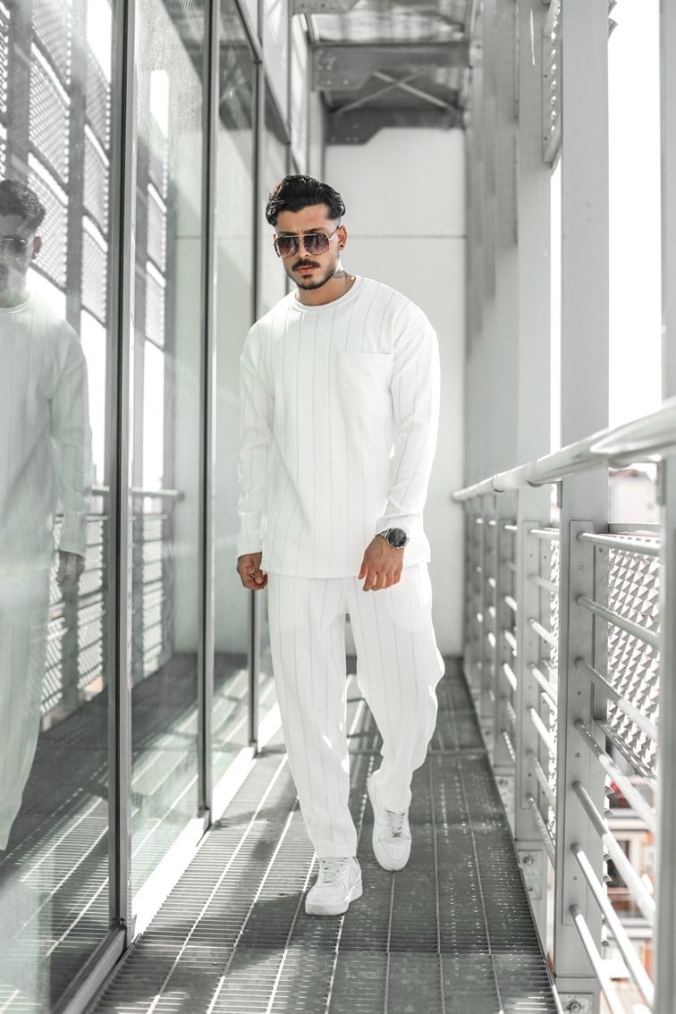 Şerit Detay Bisiklet Yaka Oversize Sweatshirt