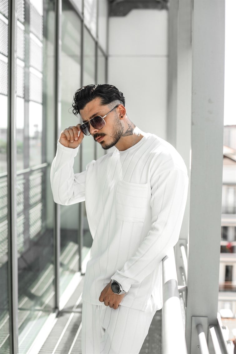 Şerit Detay Bisiklet Yaka Oversize Sweatshirt