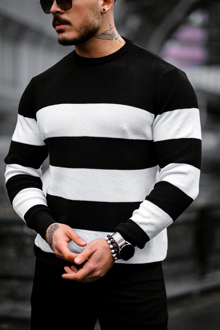 Şeritli Örme Slim Fit Kazak