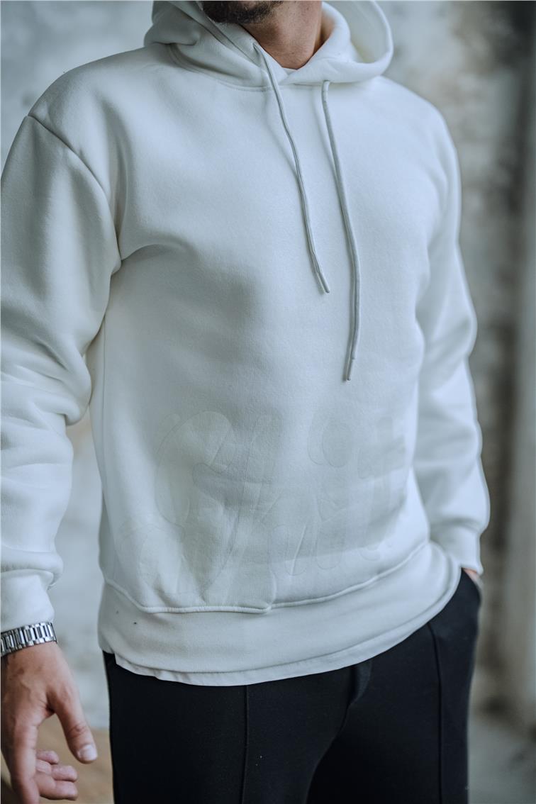 SHİT Baskılı Oversize Hoodie Beyaz