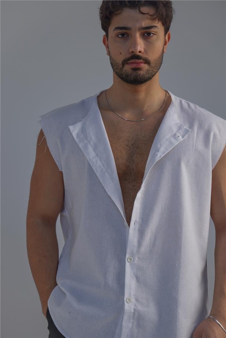 Sıfır Kol Oversize Gömlek Beyaz