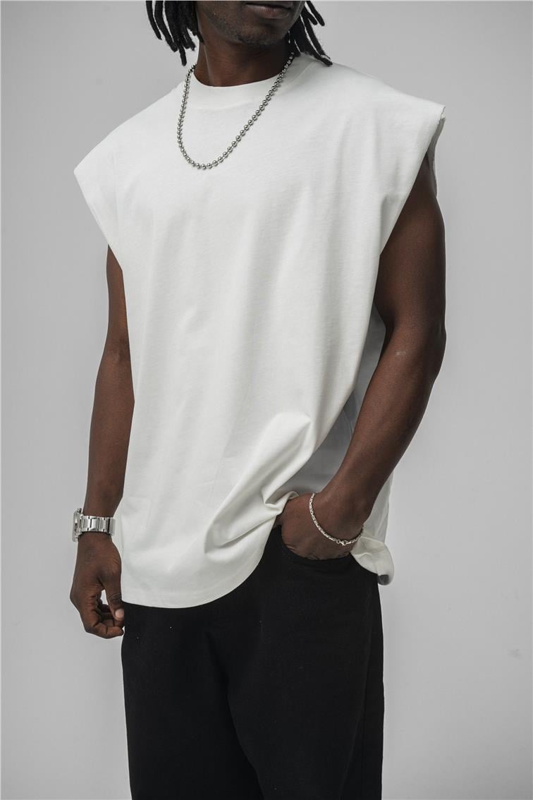 Sıfır Kol Oversize T-Shirt Beyaz