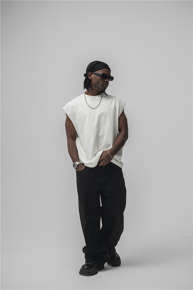 Sıfır Kol Oversize T-Shirt Beyaz