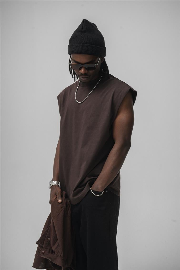 Sıfır Kol Oversize T-Shirt Kahve