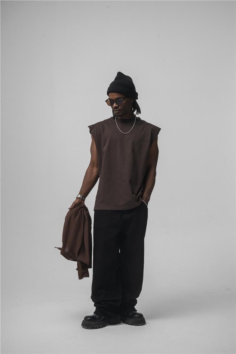 Sıfır Kol Oversize T-Shirt Kahve