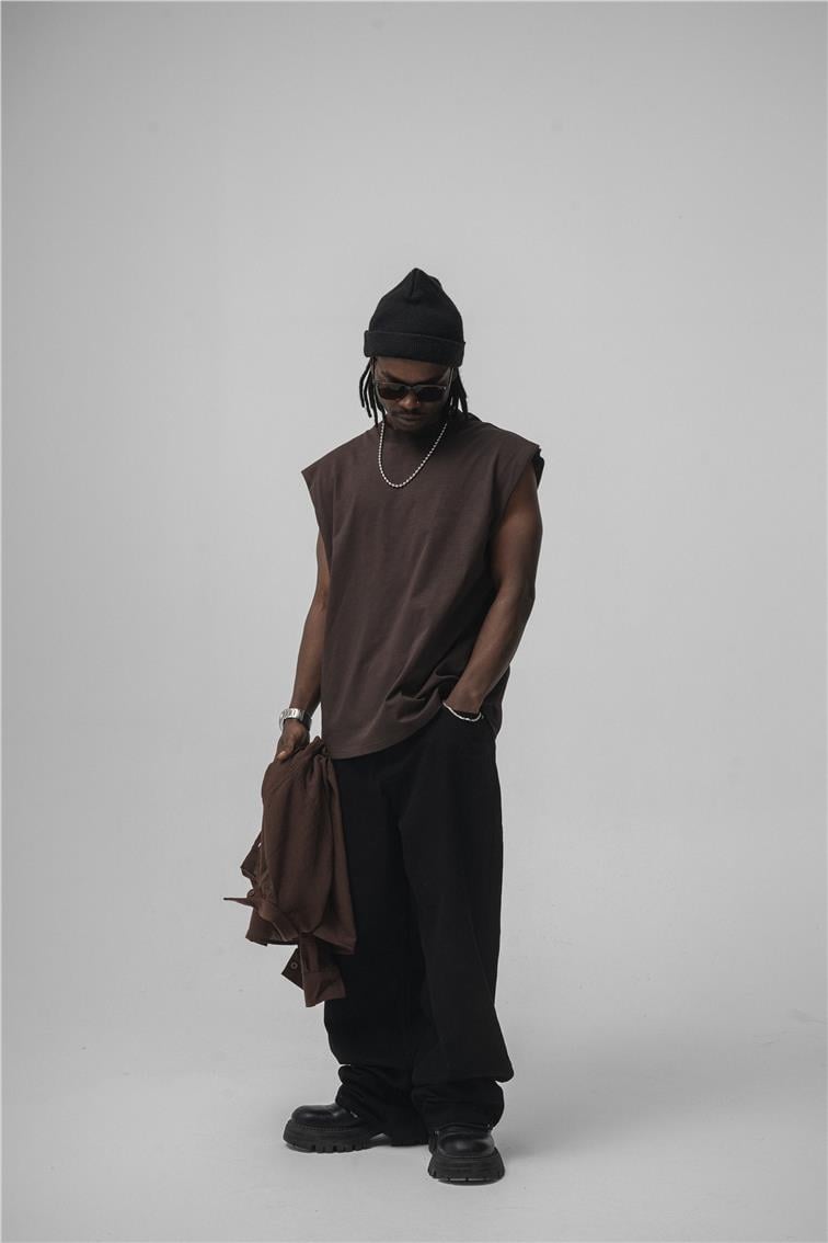 Sıfır Kol Oversize T-Shirt Kahve