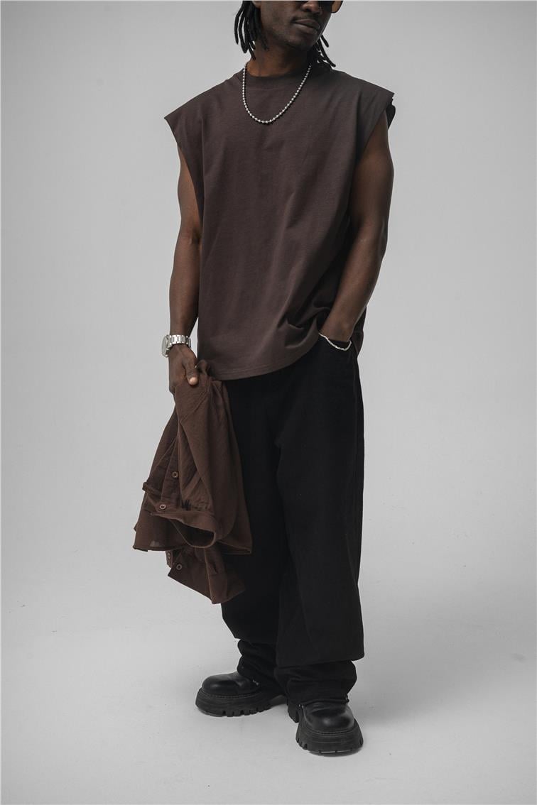 Sıfır Kol Oversize T-Shirt Kahve