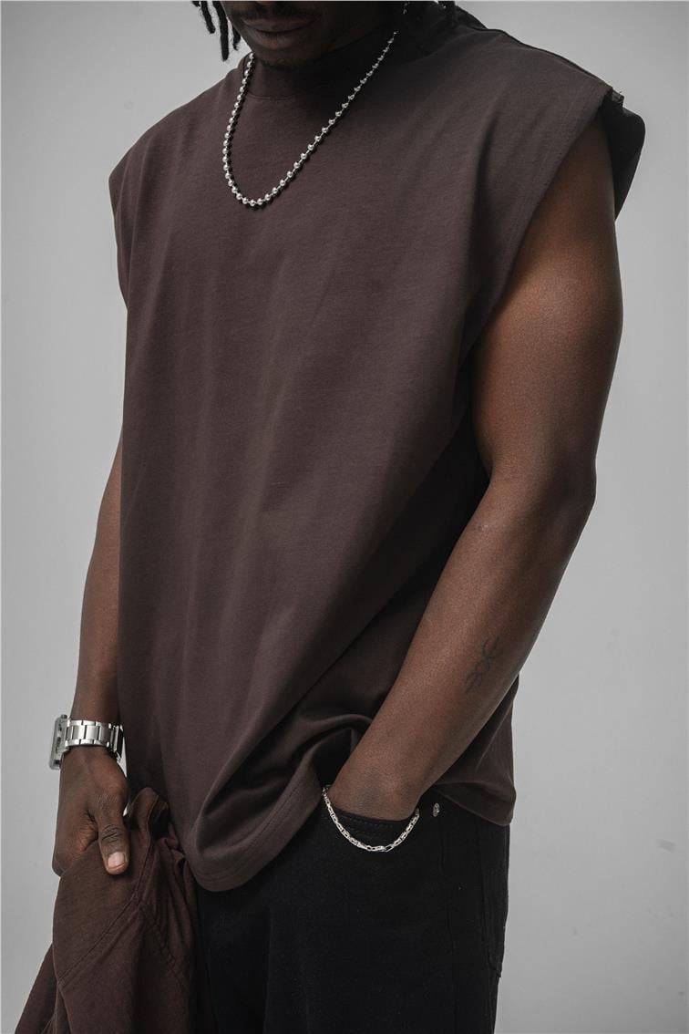 Sıfır Kol Oversize T-Shirt Kahve
