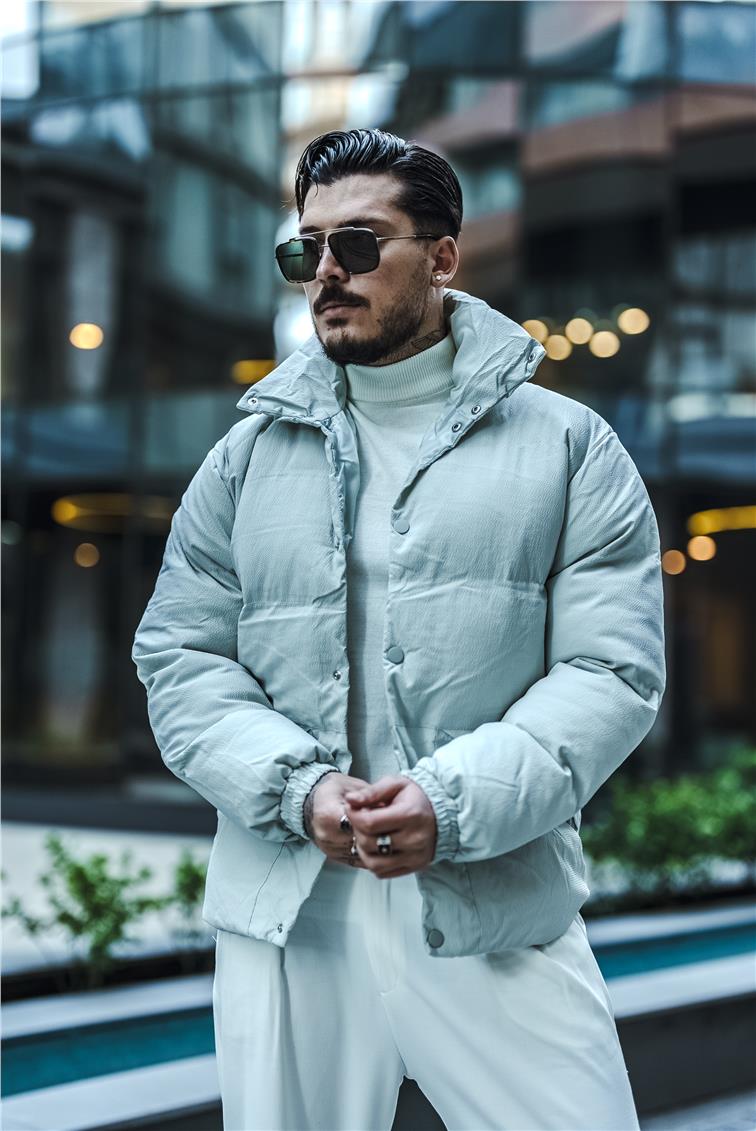 Şişme Oversize Çıtçıtlı Mont Gri
