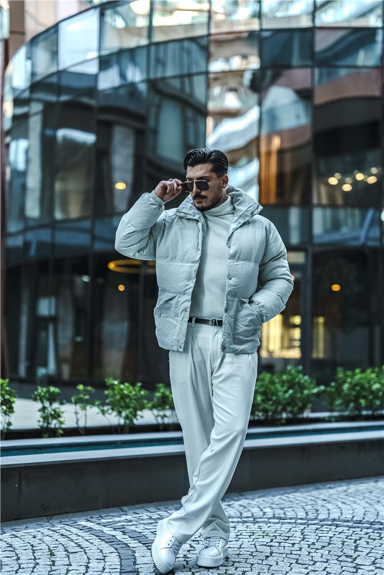 Şişme Oversize Çıtçıtlı Mont Gri