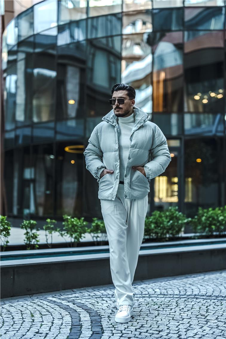 Şişme Oversize Çıtçıtlı Mont Gri