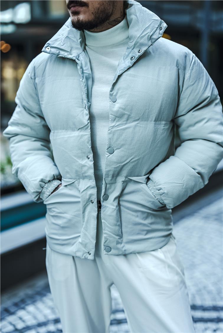 Şişme Oversize Çıtçıtlı Mont Gri