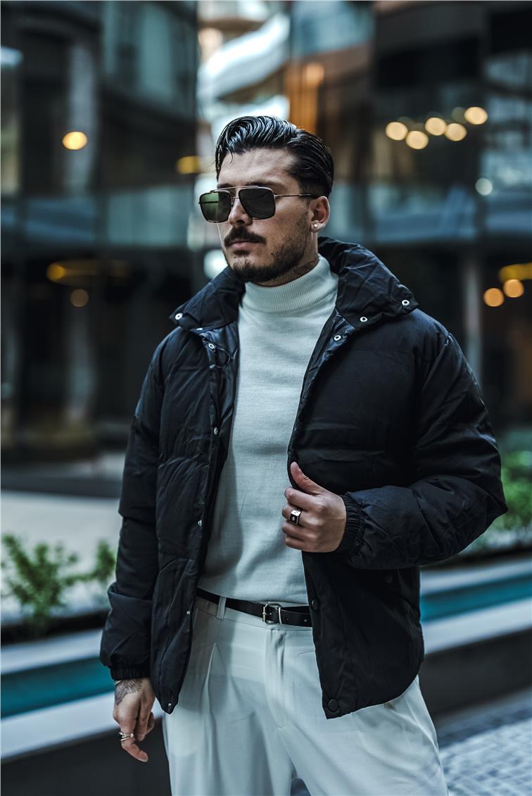 Şişme Oversize Çıtçıtlı Mont Siyah
