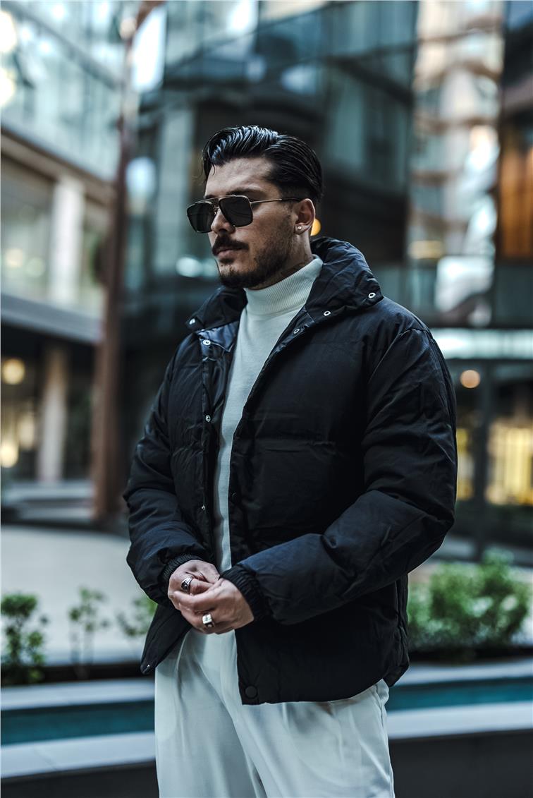 Şişme Oversize Çıtçıtlı Mont Siyah