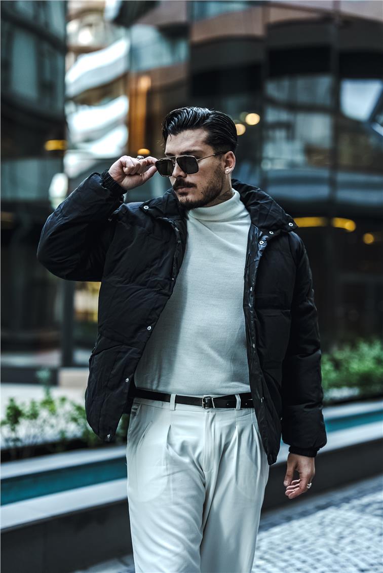 Şişme Oversize Çıtçıtlı Mont Siyah