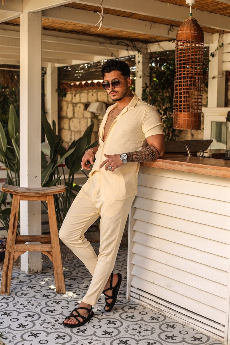 Slim Fit Pilili Kısa Kol Gömlek