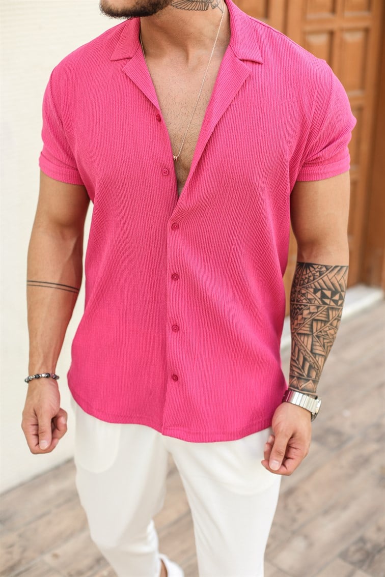 Slim Fit Pilili Kısa Kol Gömlek