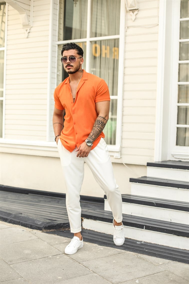Slim Fit Pilili Kısa Kol Gömlek