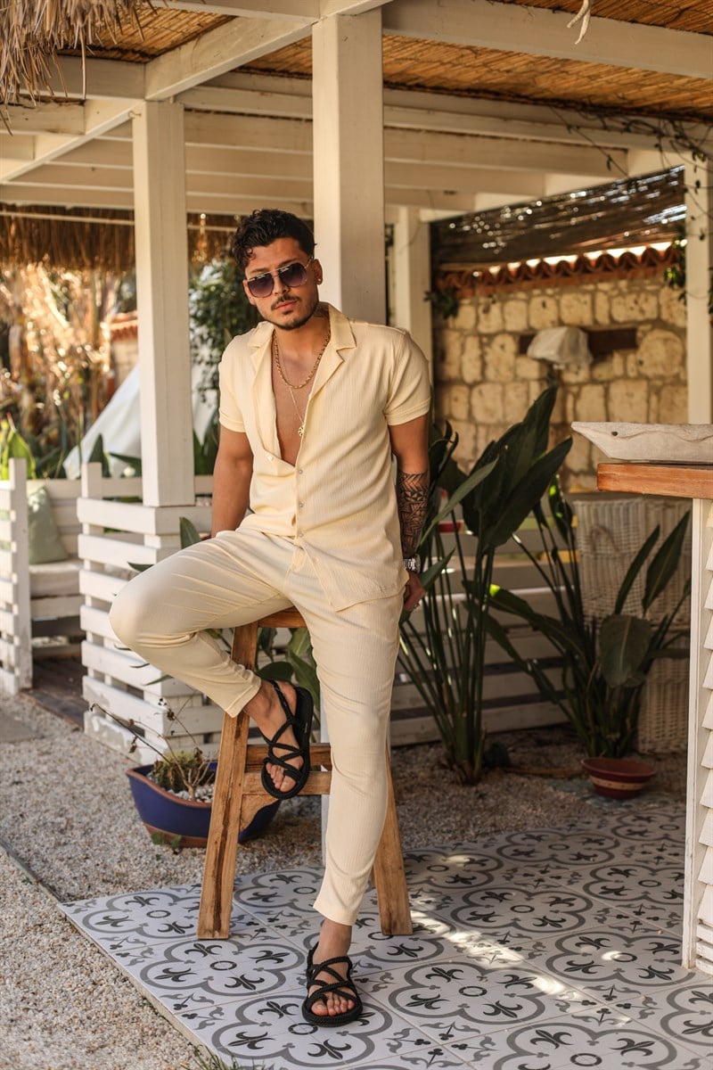 Slim Fit Pilili Kısa Kol Gömlek
