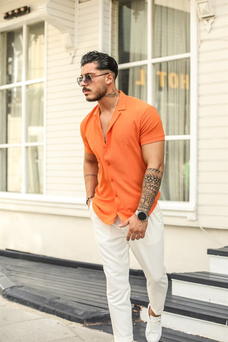 Slim Fit Pilili Kısa Kol Gömlek