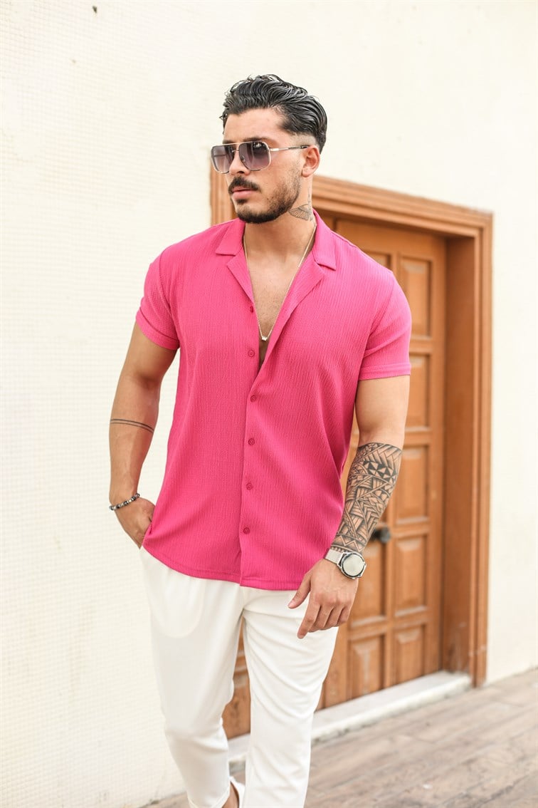Slim Fit Pilili Kısa Kol Gömlek
