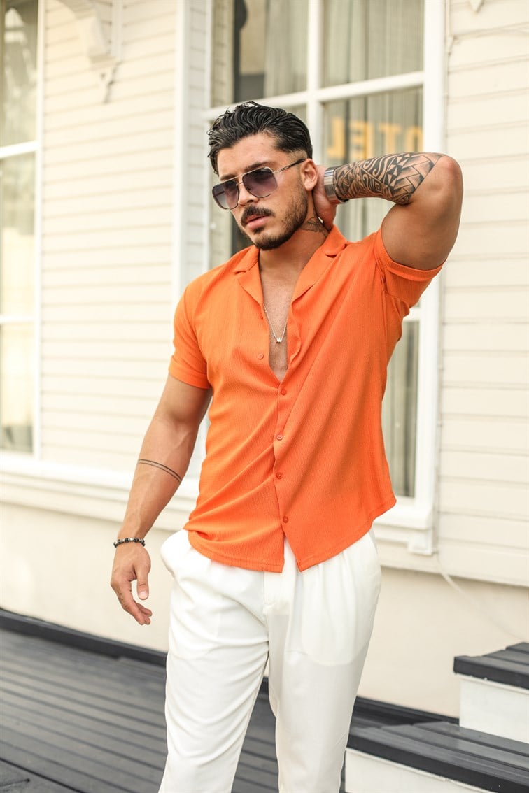 Slim Fit Pilili Kısa Kol Gömlek