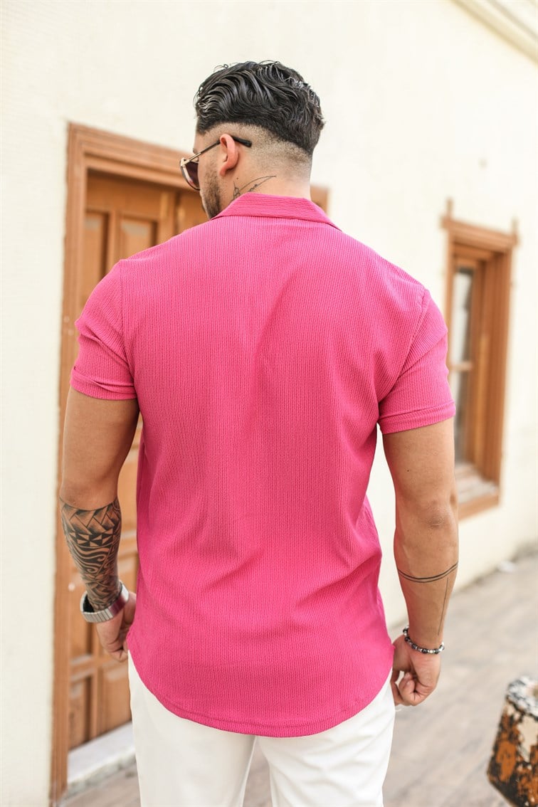 Slim Fit Pilili Kısa Kol Gömlek