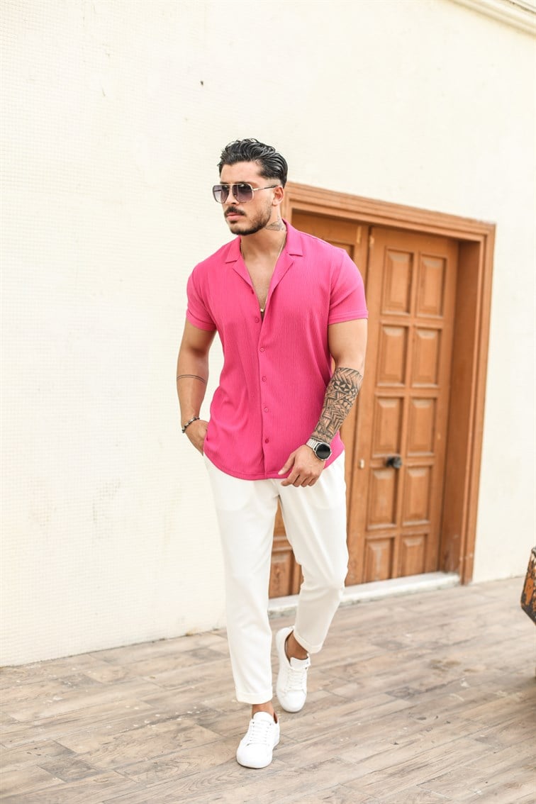 Slim Fit Pilili Kısa Kol Gömlek