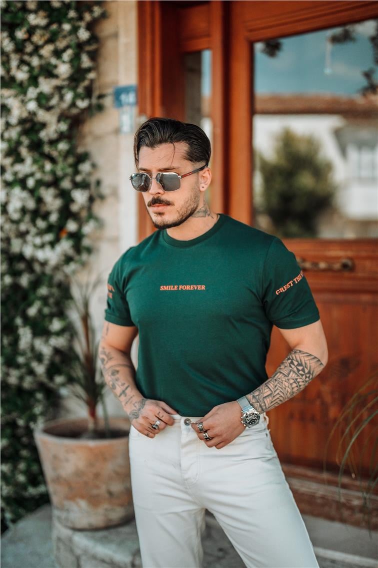 SMILE FOREVER Oversize T-Shirt Koyu Yeşil