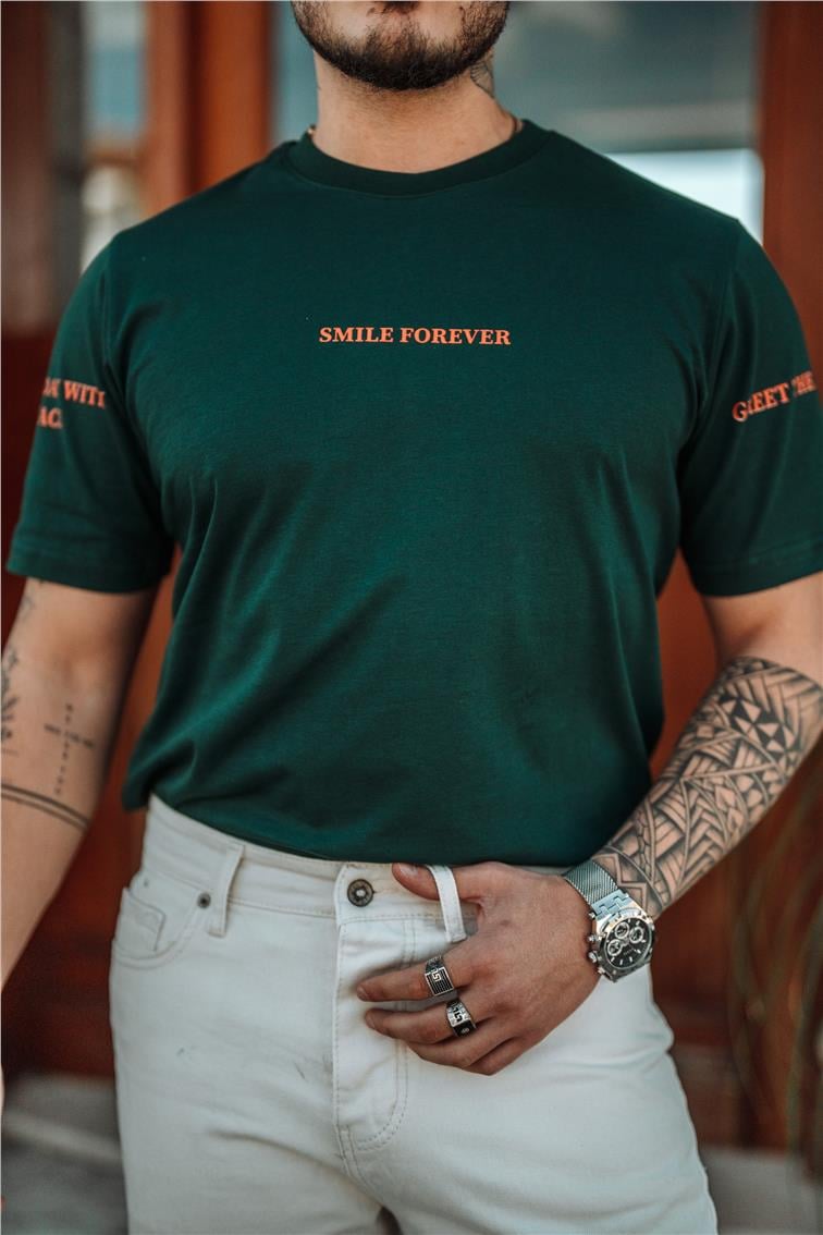 SMILE FOREVER Oversize T-Shirt Koyu Yeşil