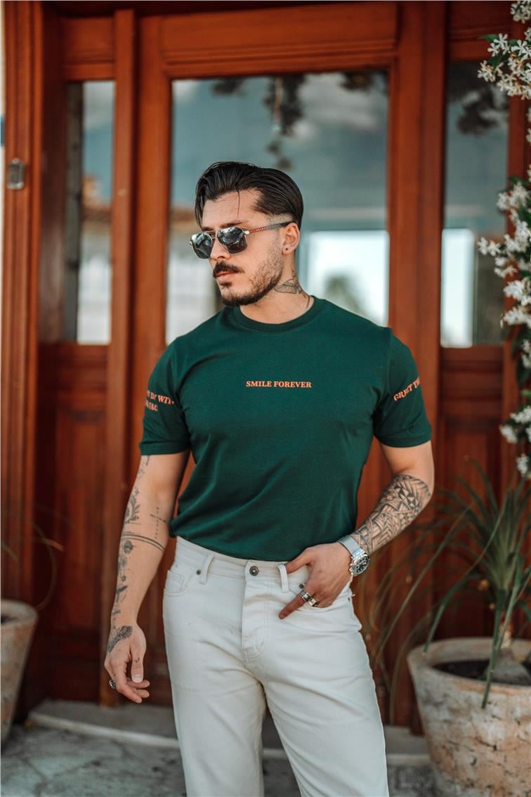 SMILE FOREVER Oversize T-Shirt Koyu Yeşil