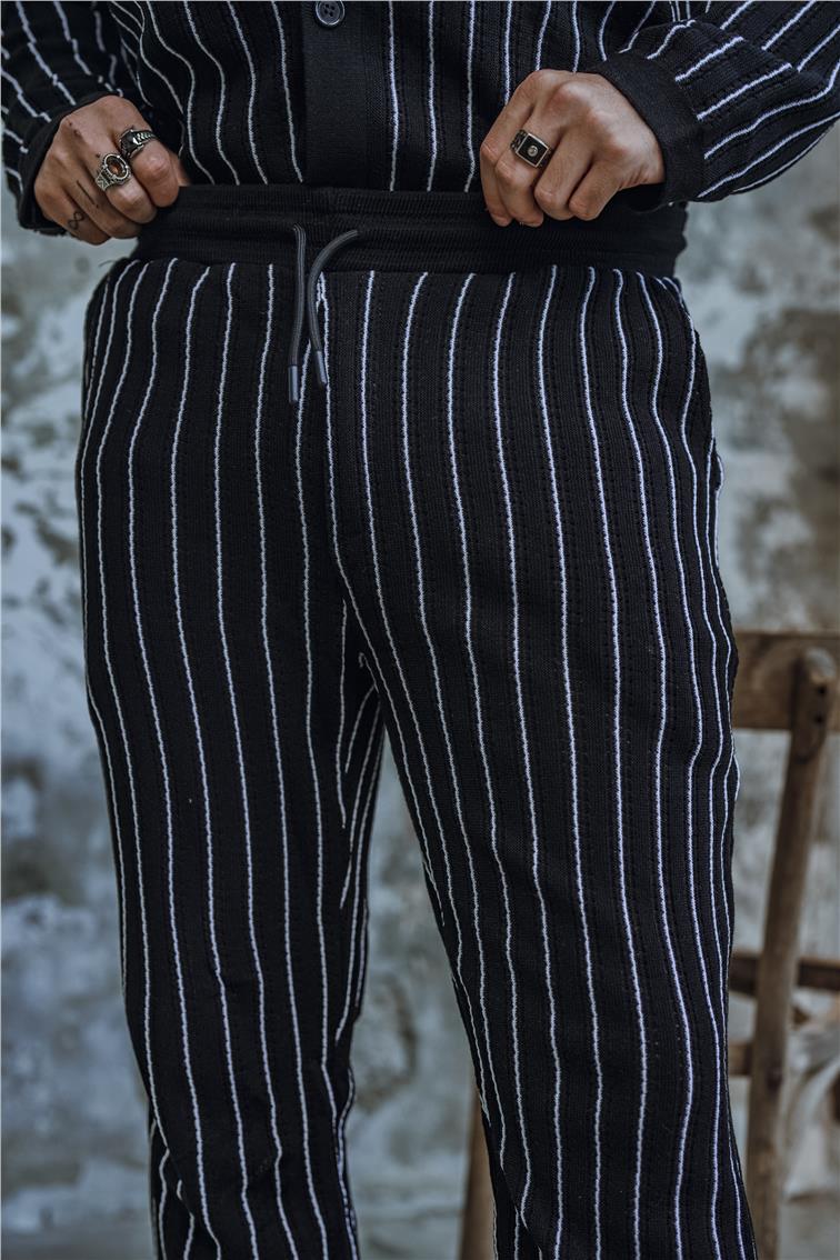 Soft Rıb Çizgili Takım Siyah