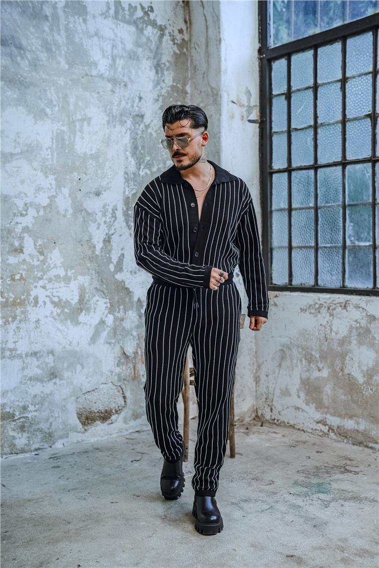 Soft Rıb Çizgili Takım Siyah