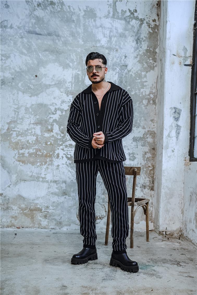 Soft Rıb Çizgili Takım Siyah