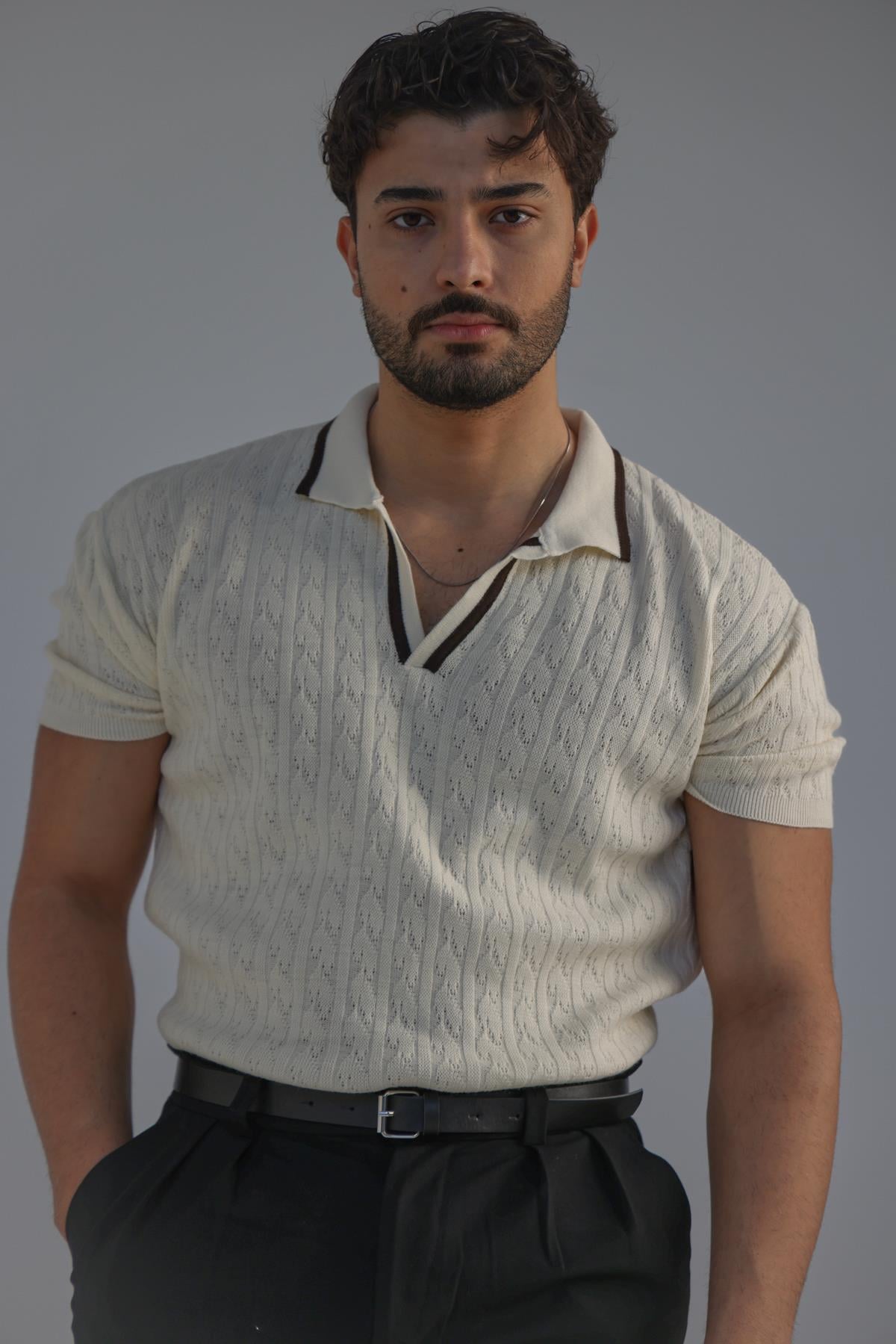Structured Polo Oversize T-Shirt Krem