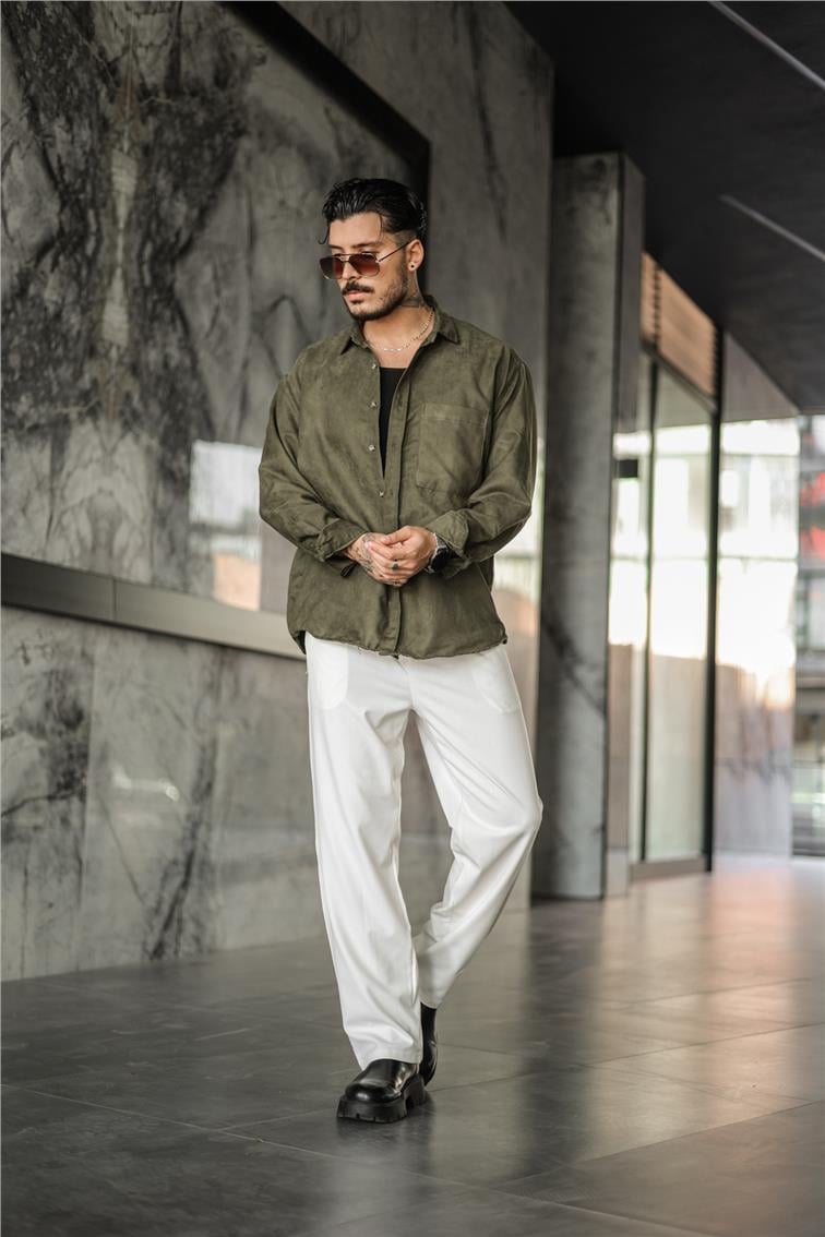 Süet Oversize Gömlek Haki