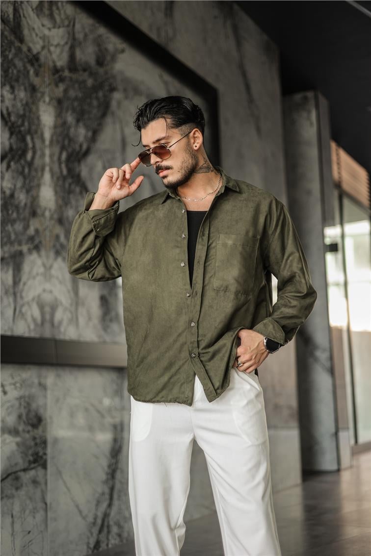 Süet Oversize Gömlek Haki