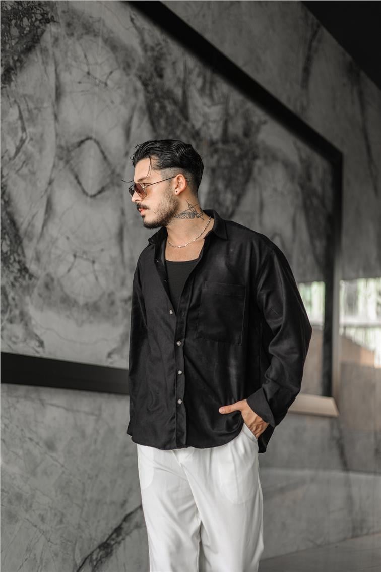 Süet Oversize Gömlek Siyah