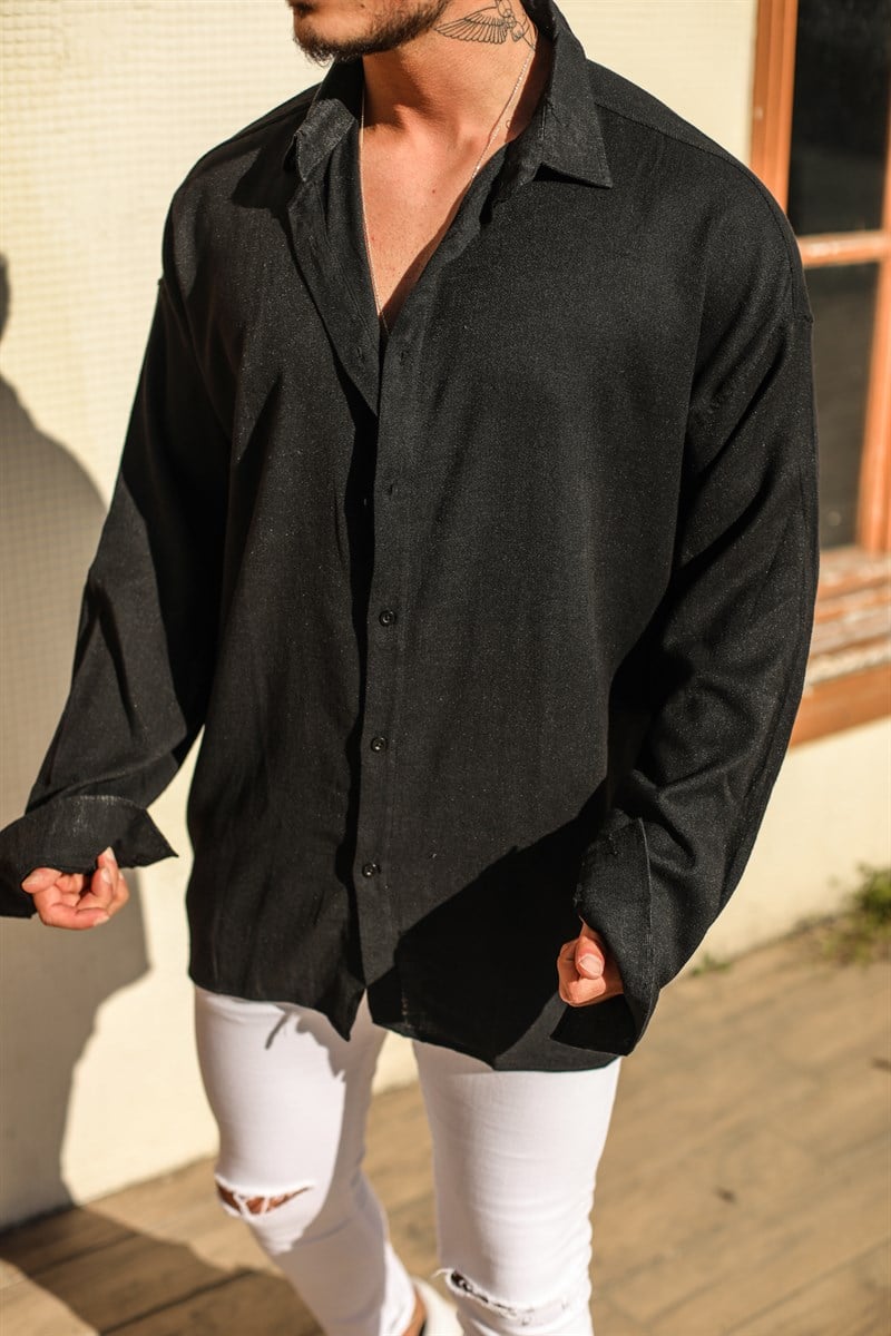 Süper Oversize Keten Gömlek