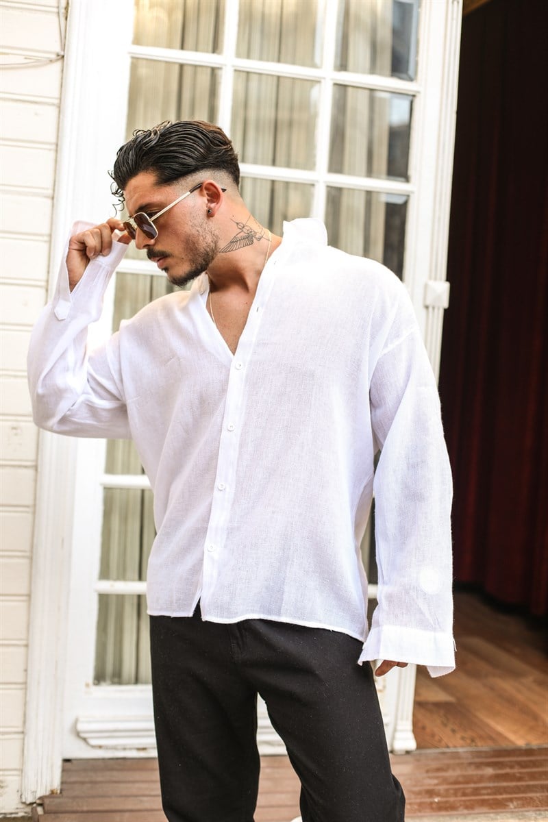 Süper Oversize Keten Gömlek