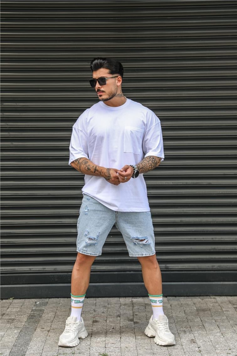 Tek Cepli Basic Oversize T-Shirt Beyaz