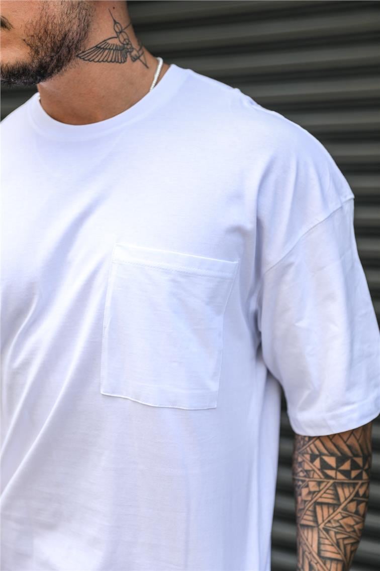 Tek Cepli Basic Oversize T-Shirt Beyaz