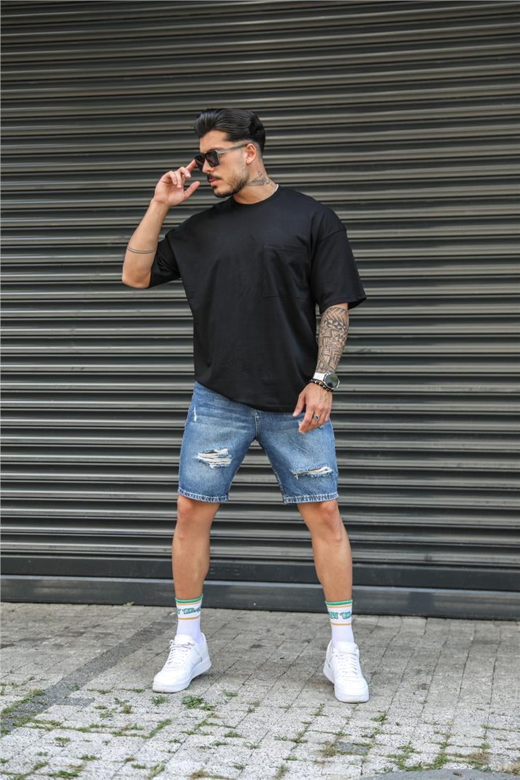 Tek Cepli Basic Oversize T-Shirt Siyah