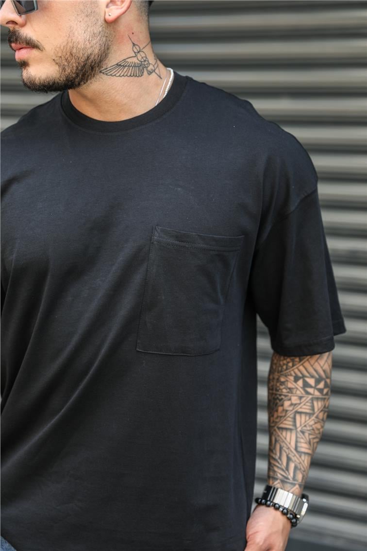 Tek Cepli Basic Oversize T-Shirt Siyah