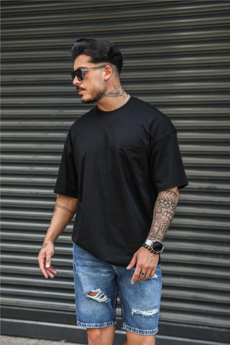 Tek Cepli Basic Oversize T-Shirt Siyah